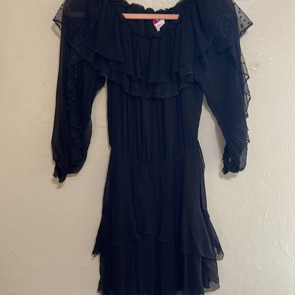 Parker Long Sleeve Tiered Black Dress Xs Nwt